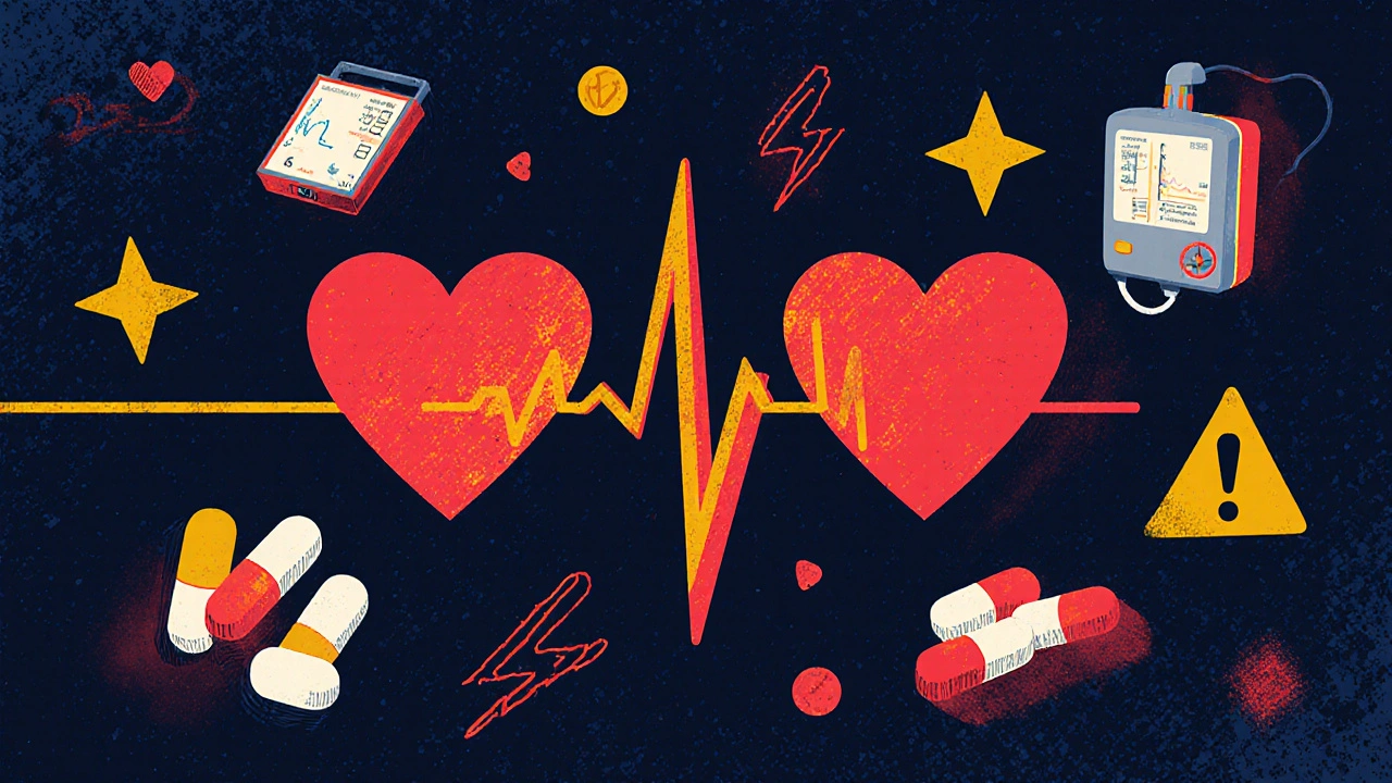 Two EKG lines showing dangerous heart rhythm interaction between two antibiotics.