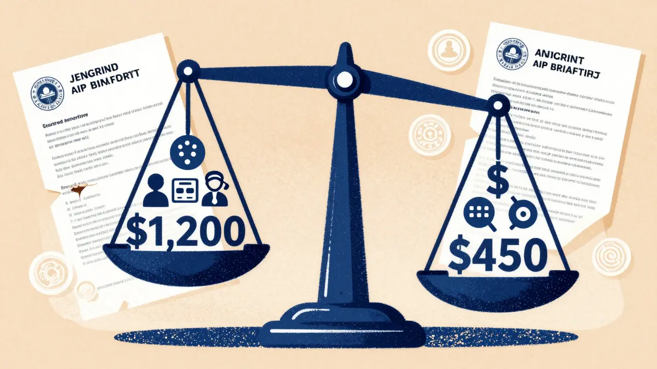 A scale balancing a costly biologic drug against a cheaper biosimilar, with patient and hospital icons tipping the scale toward affordability.
