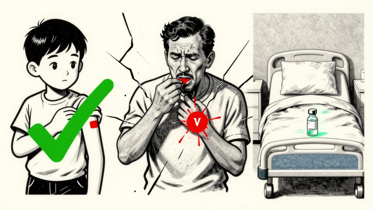 Timeline showing vaccination, cancer treatment, and empty bed, with red and green symbolic colors.