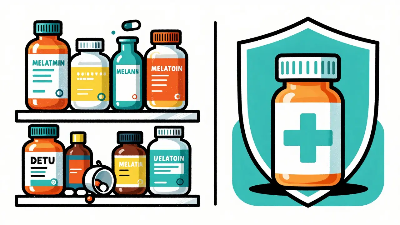 Graphic comparison of unregulated supplements vs prescription meds