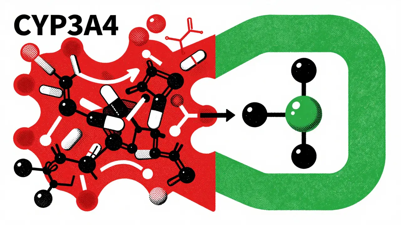Graphic showing drug interaction risks with lipophilic statins versus safer hydrophilic paths.