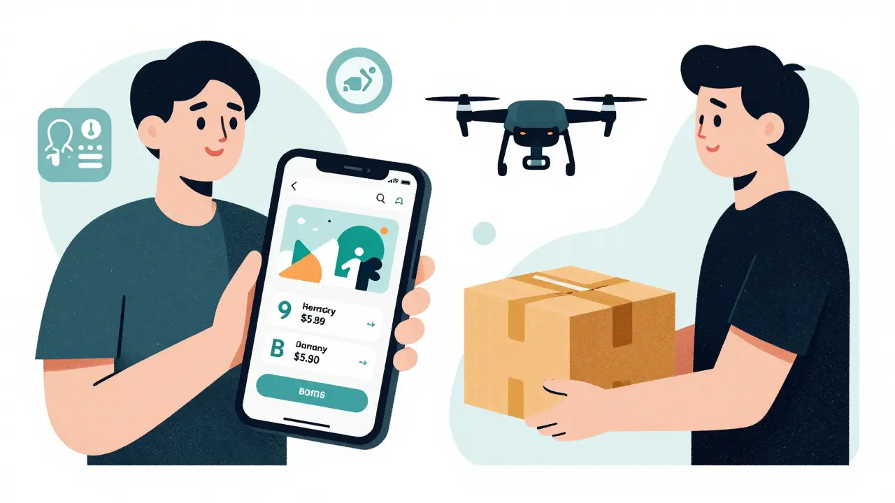 Illustration comparing telemedicine delivery and local pharmacy coupons
