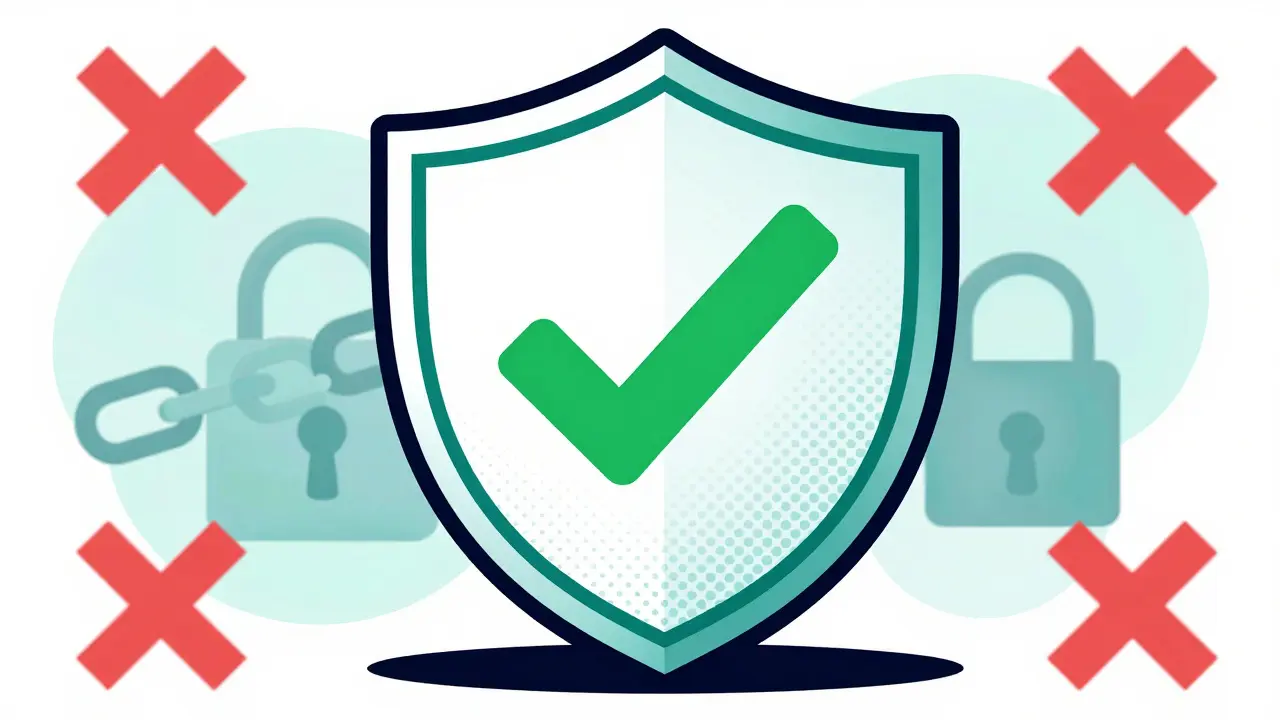 Graphic shield with lock and checkmark symbolizing secure online pharmacy verification