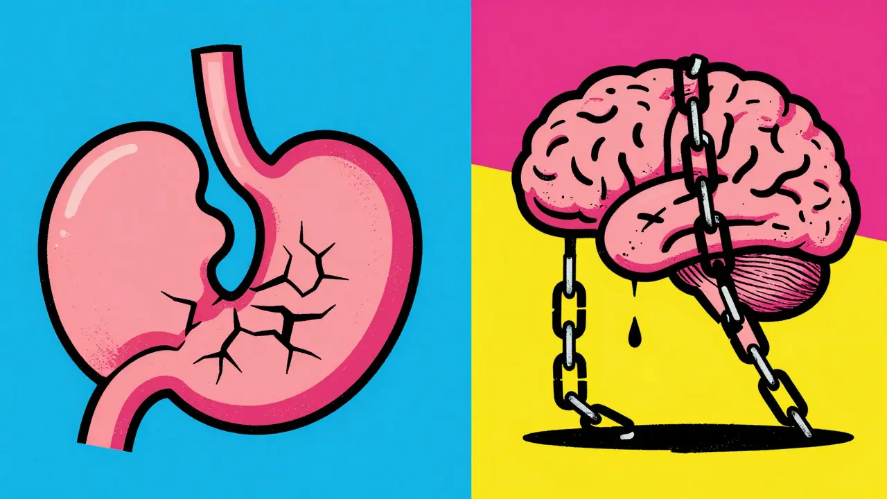 Split image showing stomach erosion and brain sedation