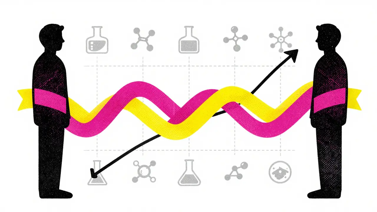 Abstract illustration of bioequivalence with merging graphs