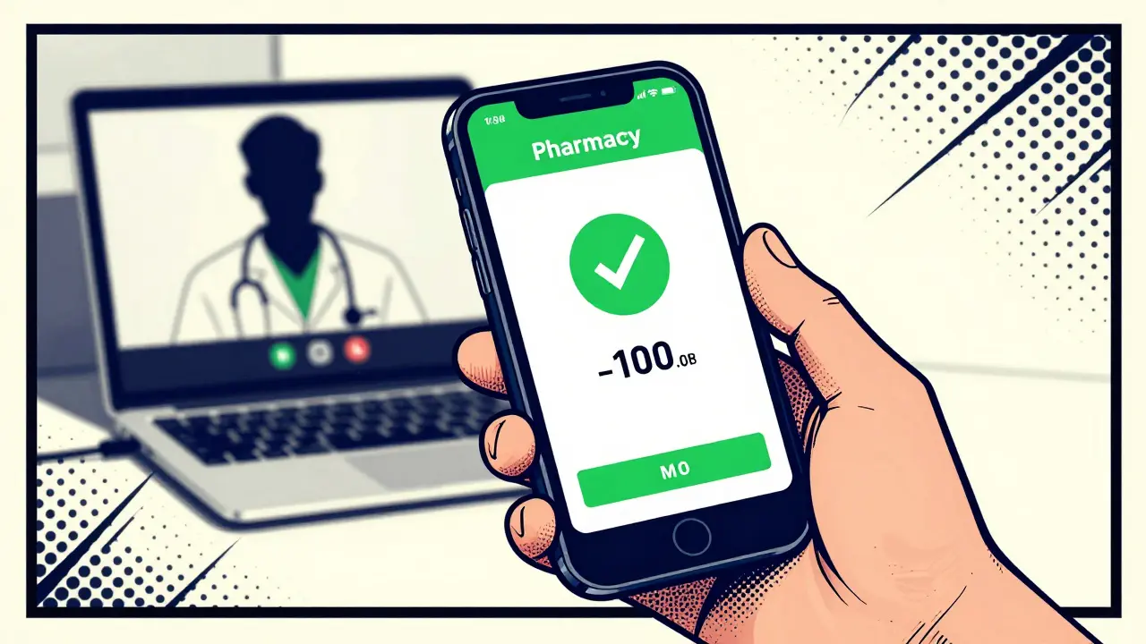 Person using phone app to safely order prescription medication online