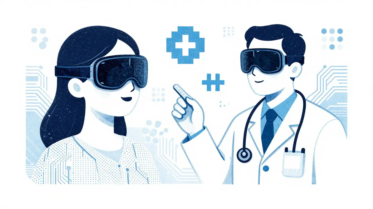 Retro-futuristic illustration of technology aiding drug safety assessment, combining biosensors and AI in a screenprint aesthetic.