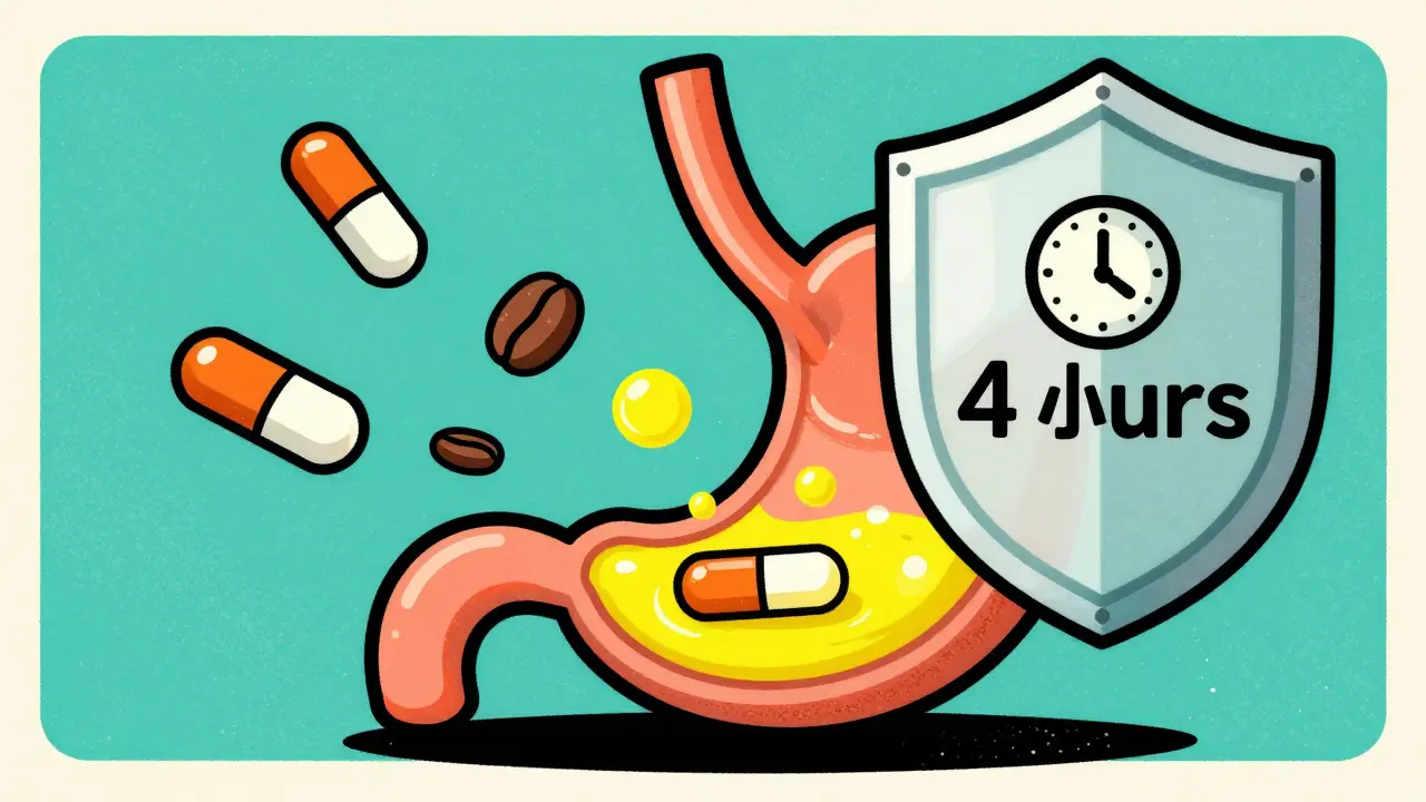 Stomach absorbing pill while blocking iron and coffee