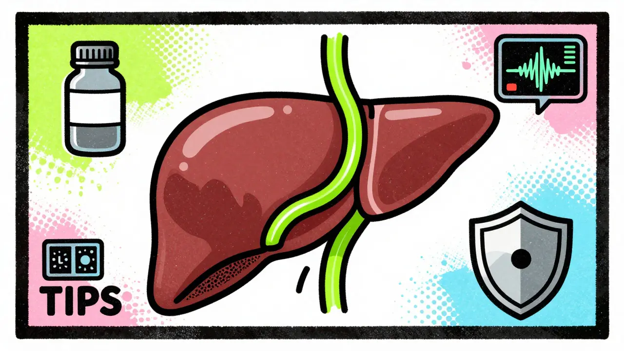 Abstract art of TIPS shunt and medical monitoring tools