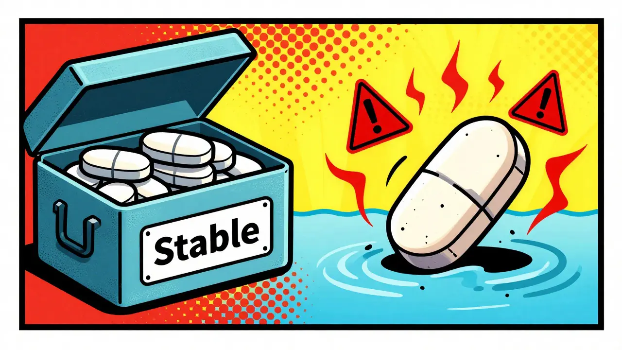 Comparison of stable pills vs damaged flooded medication